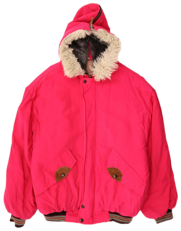 VINTAGE Veste coupe-vent graphique surdimensionnée pour femmes UK 14 Rose moyen