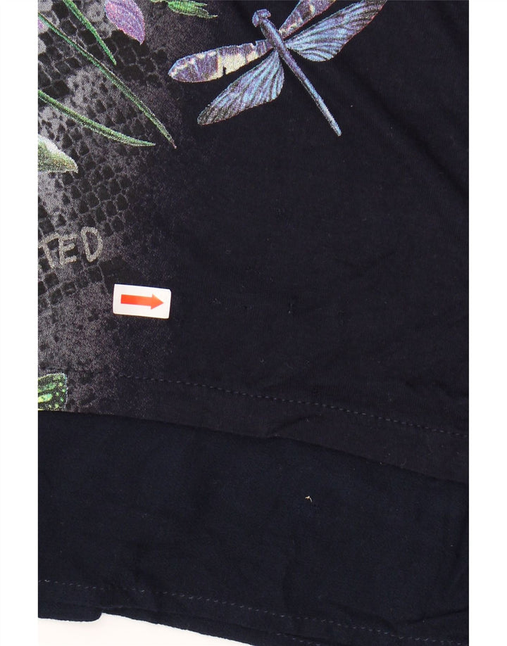 Desigual Tunique graphique pour femme UK 44 Bleu marine moyen floral