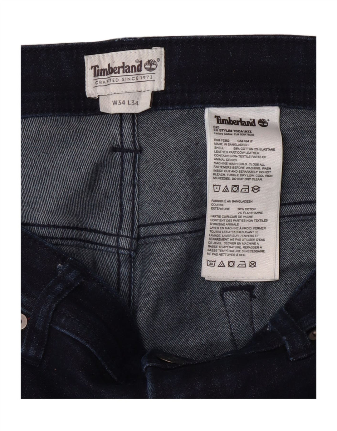 TIMBERLAND Mens Slim Jeans W34 L29 Navy Blue Cotton Vintage Timberland and Second-Hand Timberland from Messina Hembry 