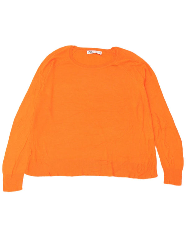 Zara Pull col bateau pour femme UK 16 Large Orange Viscose
