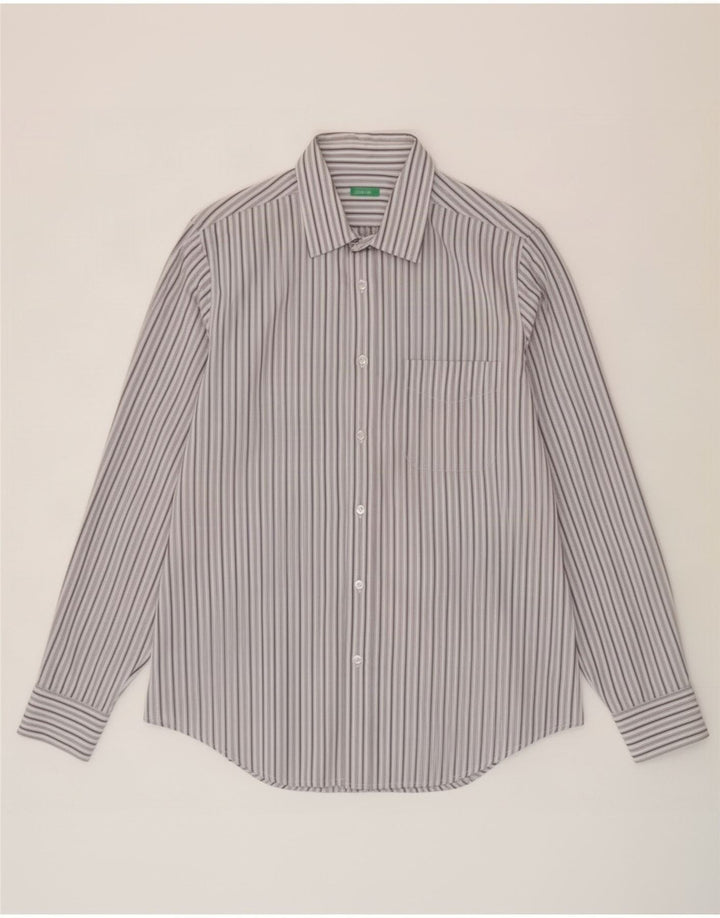 Benetton Chemise Homme Large Gris Rayé Coton