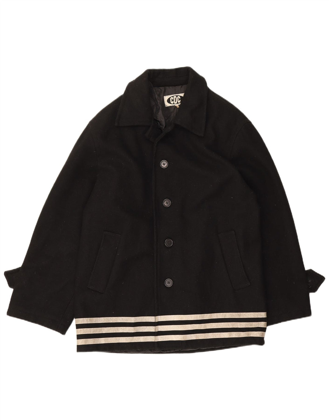 vintage Mens Overcoat IT 50 Grande laine rayée noire