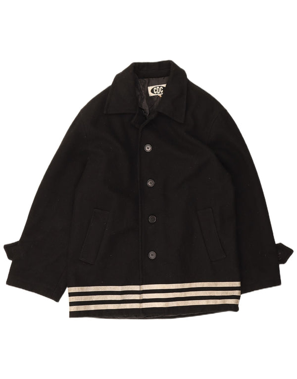 vintage Mens Overcoat IT 50 Grande laine rayée noire