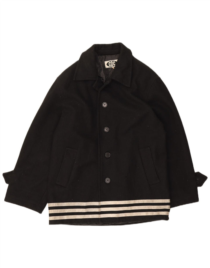 vintage Mens Overcoat IT 50 Grande laine rayée noire