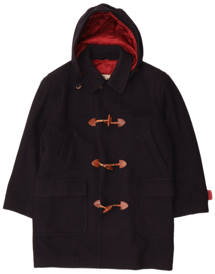 vintage Homme Duffle Coat à capuche IT 52 XL Laine Bleu Marine