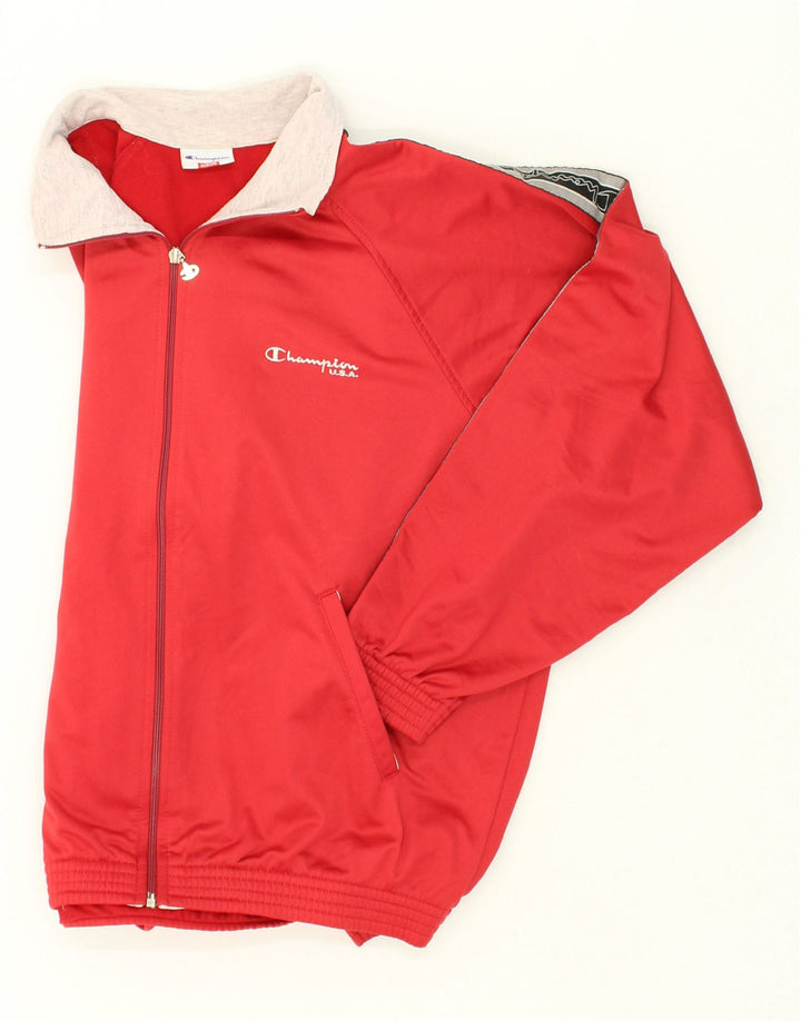 CHAMPION Mens Vintage Tracksuit Top Jacket Medium Red Polyester Vintage Champion and Second-Hand Champion from Messina Hembry 