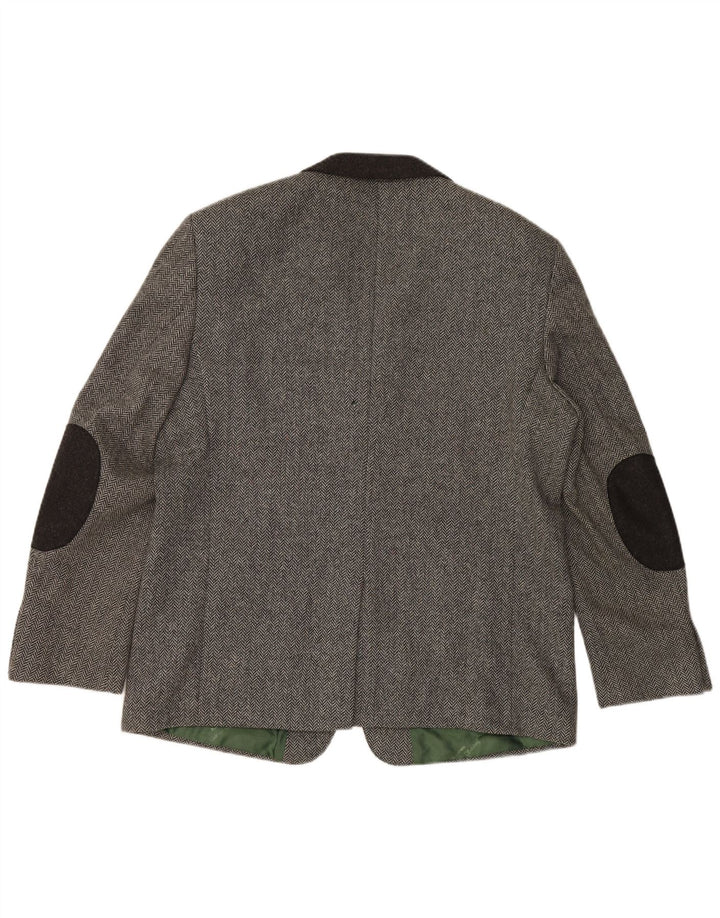 H.MOSER Veste Blazer 3 Boutons Homme EU 54 2XL Laine à Chevrons Gris