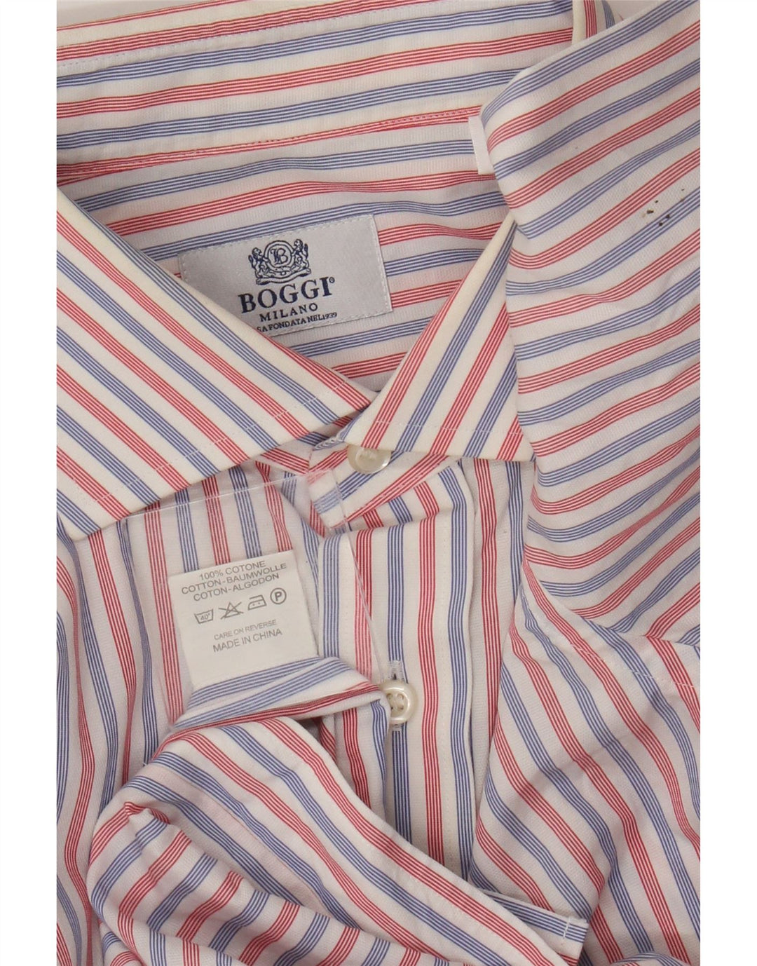 Boggi Chemise Milano Large Rouge Rayé Coton Homme
