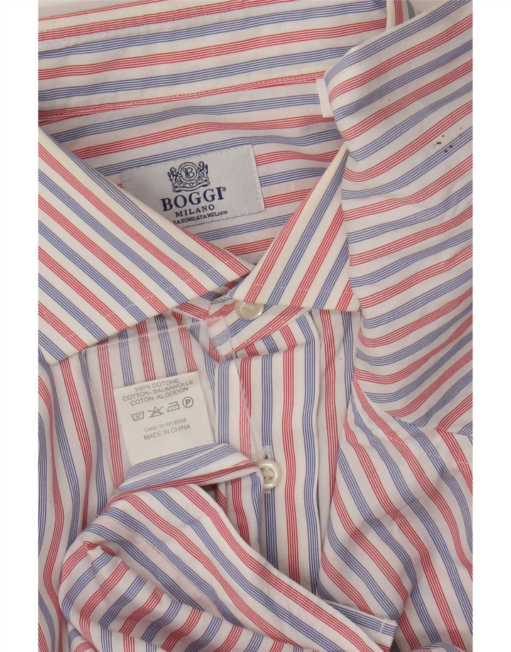 Boggi Chemise Milano Large Rouge Rayé Coton Homme