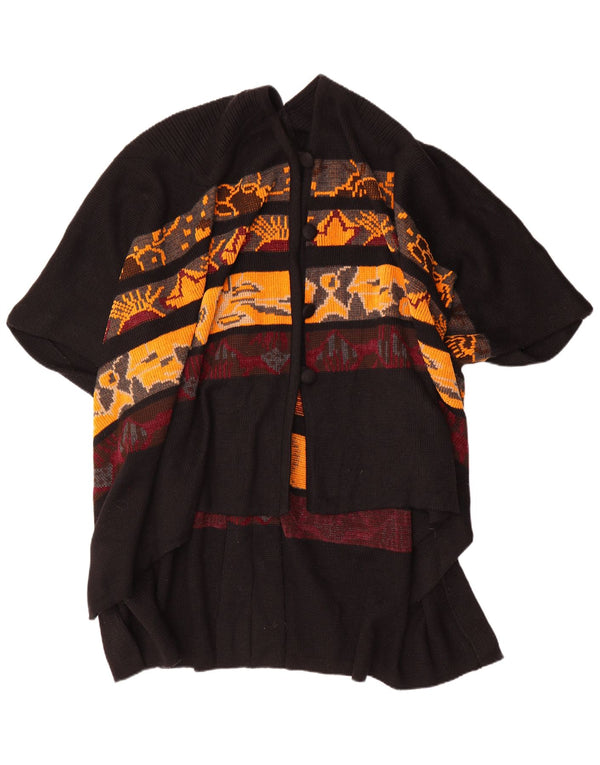 Vintage Womens Abstract Pattern Asymétrique Poncho Jumper Taille Unique Noir
