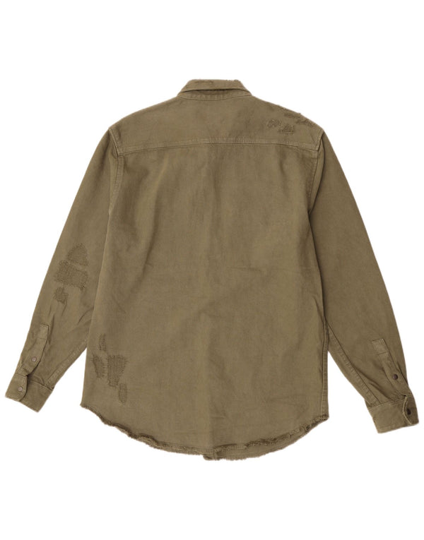 Zara Chemise en jean coupe décontractée en détresse pour homme XL Kaki Coton