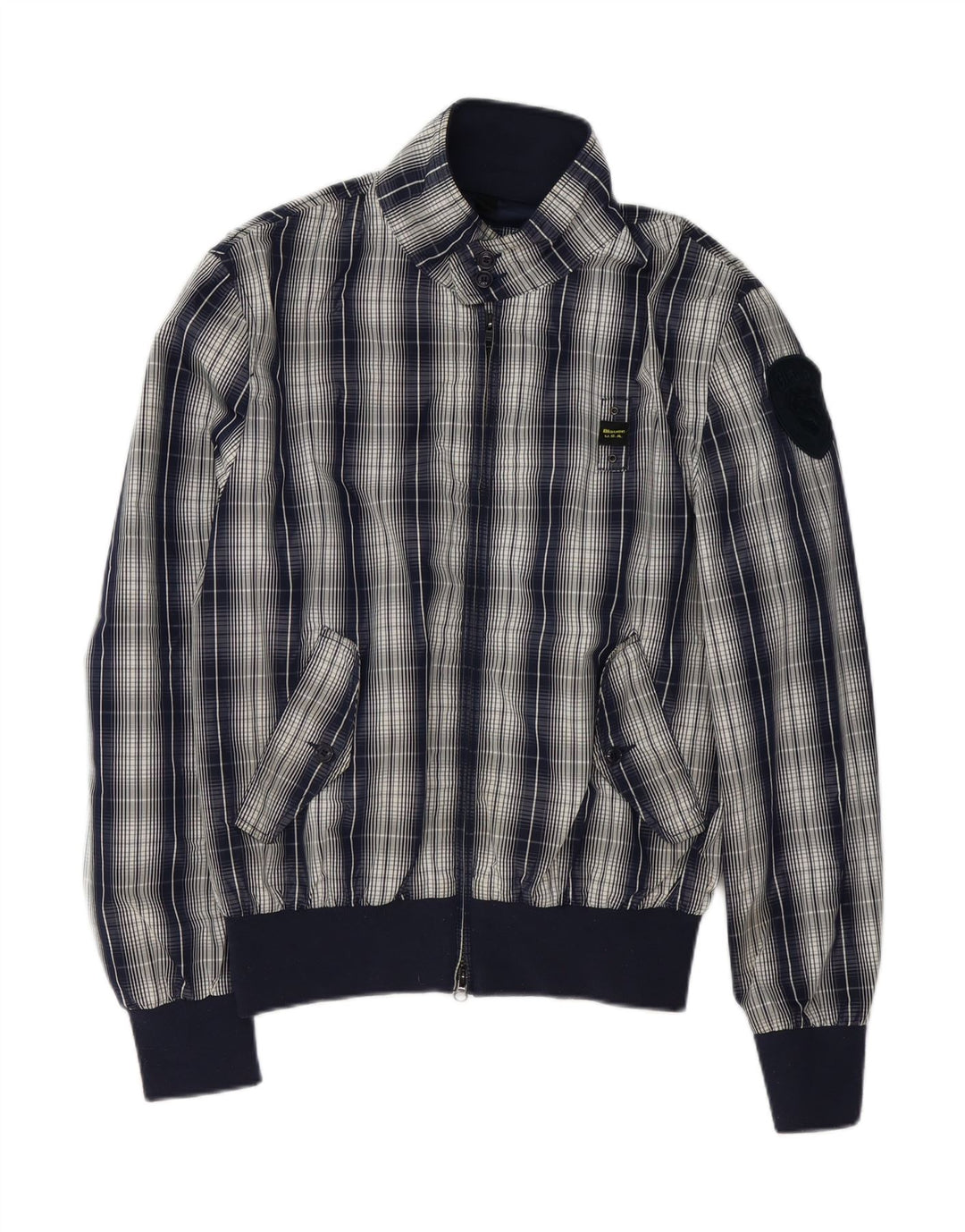 Blauer Veste Bomber Homme UK 42 XL Bleu Marine à Carreaux Polyester