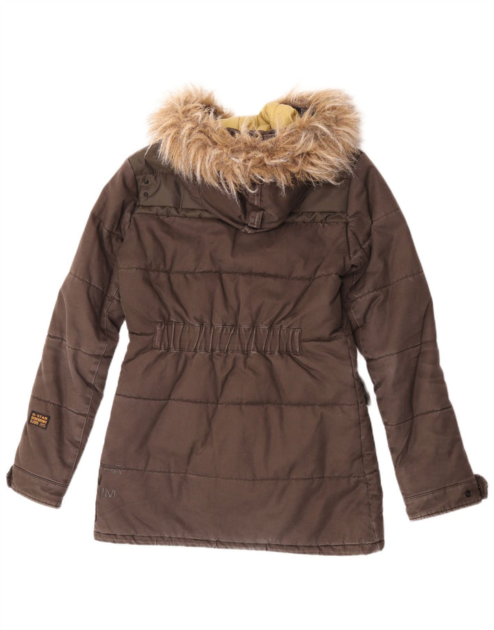 G-Star Veste rembourrée à capuche pour femme UK 14 Coton marron moyen