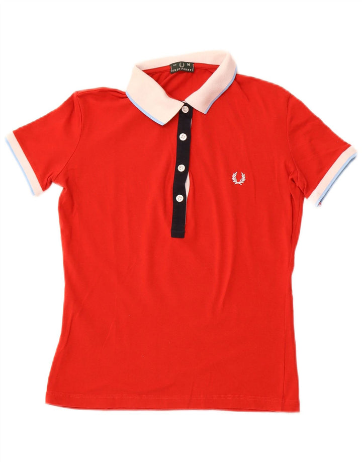 FRED PERRY Polo Rugby Femme UK 12 Coton Rouge Moyen