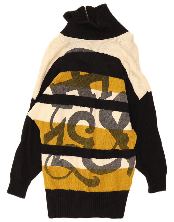 vintage Femme Zip Neck Jumper Pull IT42 Moyen Multicolore Rayé