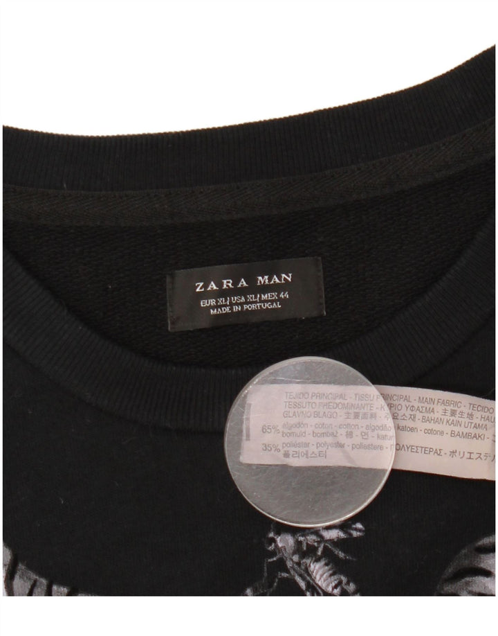 Zara Homme Graphic Sweatshirt Jumper XL Noir Coton