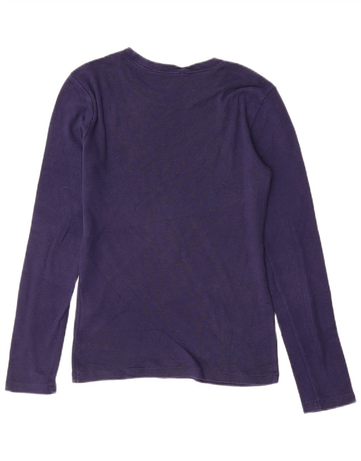 RALPH LAUREN Haut Femme Manches Longues UK 10 Petit Bleu Marine Coton