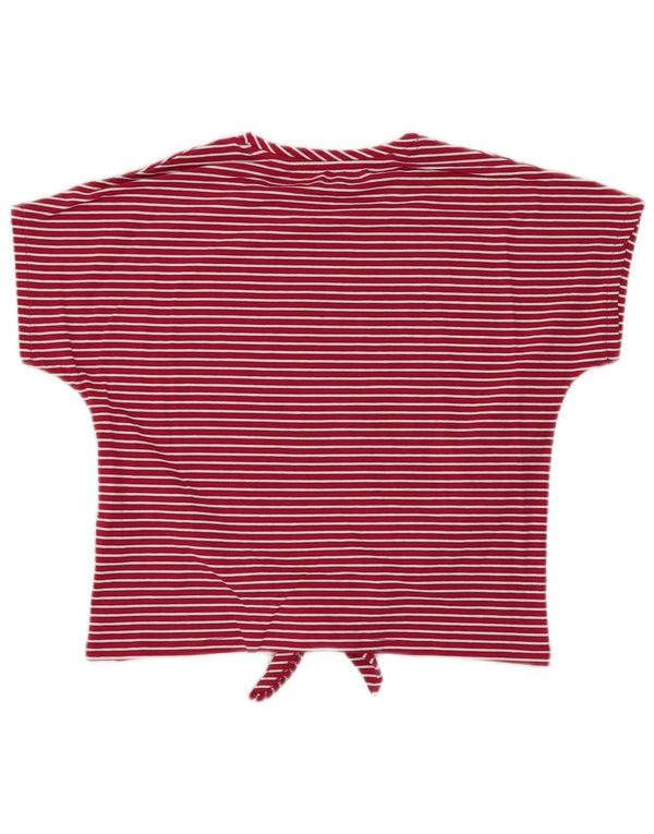 Guess Femmes Crop Graphic T-Shirt Top UK 4 XS Rose Rayé Coton