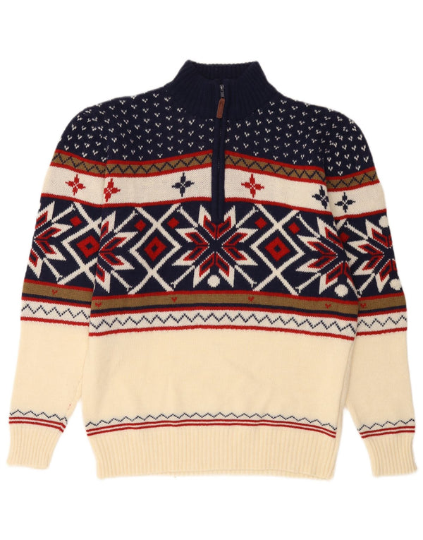 ATLAS FOR MEN Mens Zip Neck Jumper Sweater 2XL Off White Fair Isle