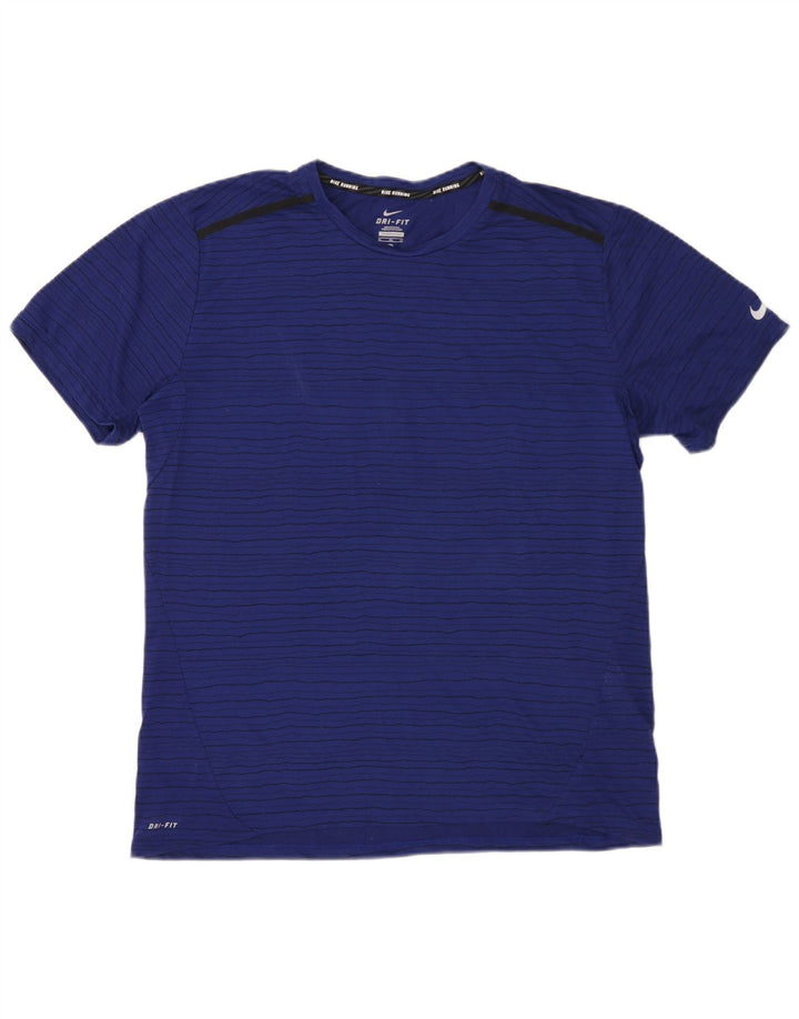 Nike Hommes Dri Fit T-Shirt Haut XL Bleu Marine Rayé Polyester