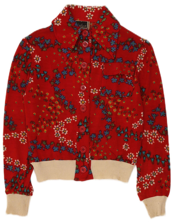LUISA SPAGNOLI Pull cardigan court pour femme UK 10 Petit floral rouge