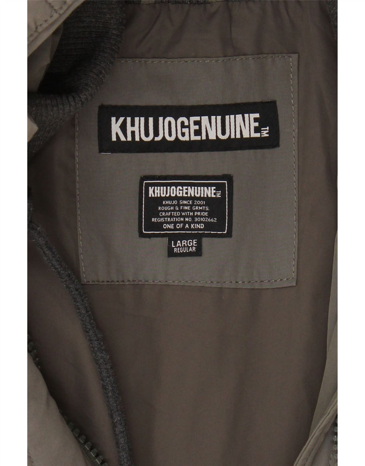 KHUJO Womens Hooded Padded Coat UK 16 Large Grey Polyester Vintage KHUJO and Second-Hand KHUJO from Messina Hembry 