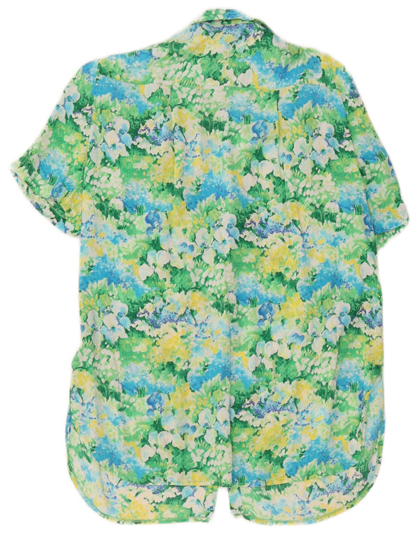 Chemise à manches courtes femme vintage UK 14 Grande Viscose Florale Verte