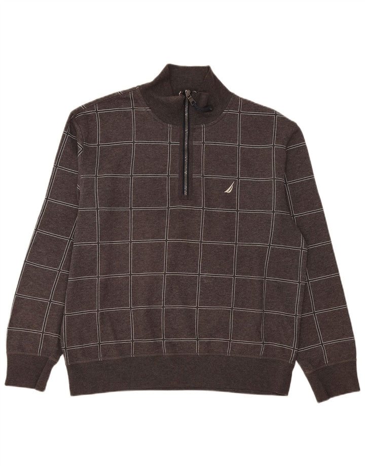 Nautica Sweat-shirt à col zippé pour homme en coton à carreaux gris moyen