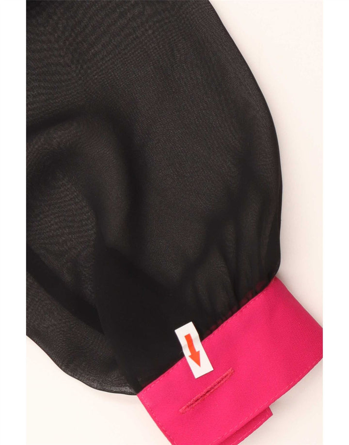 vintage Femmes Voir à travers la chemise Blouse IT 44 Polyester Noir Moyen