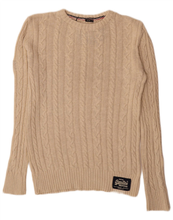 Superdry Pull à col rond pour homme Petit coton beige