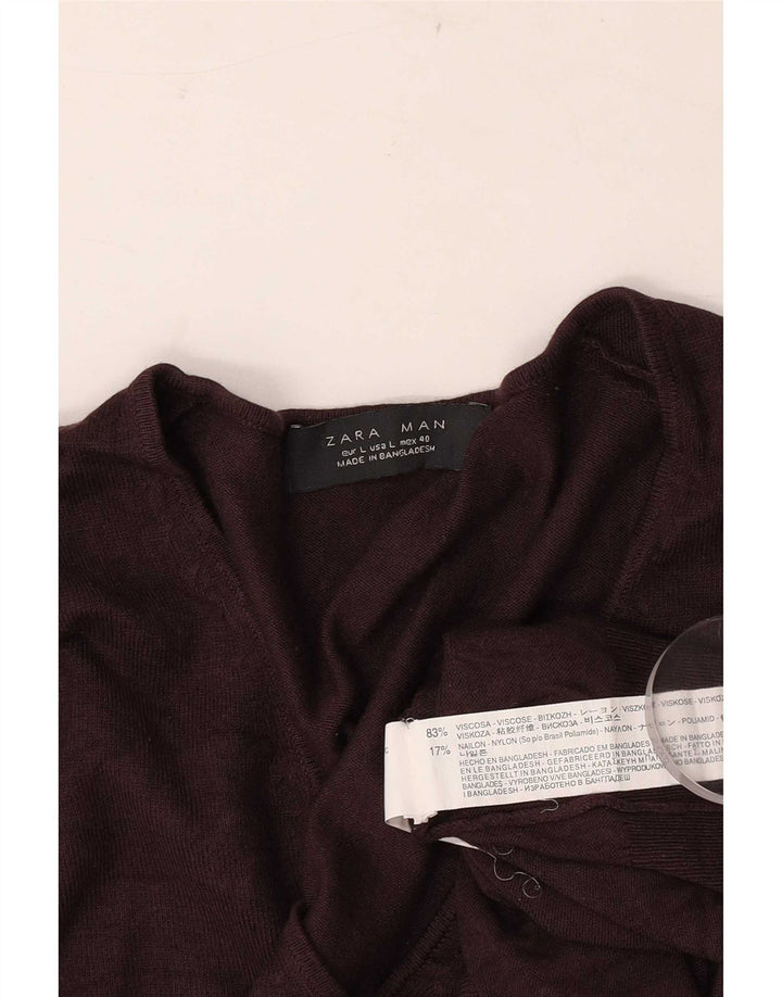 Zara Pull Col V Homme Large Marron Viscose