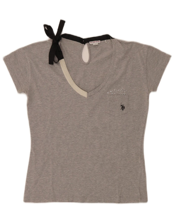 U.S. Polo Assn. T-Shirt Femme Top UK 44 Large Gris Moucheté Coton