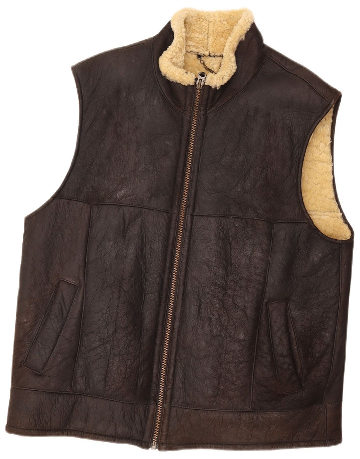 VINTAGE Gilet en peau de mouton pour homme IT 46 Petite peau de mouton marron