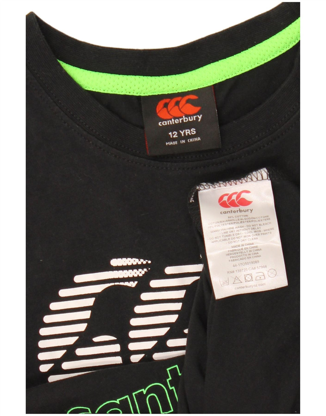 CANTERBURY T-Shirt Graphique Garçon 11-12 ans Noir Coton
