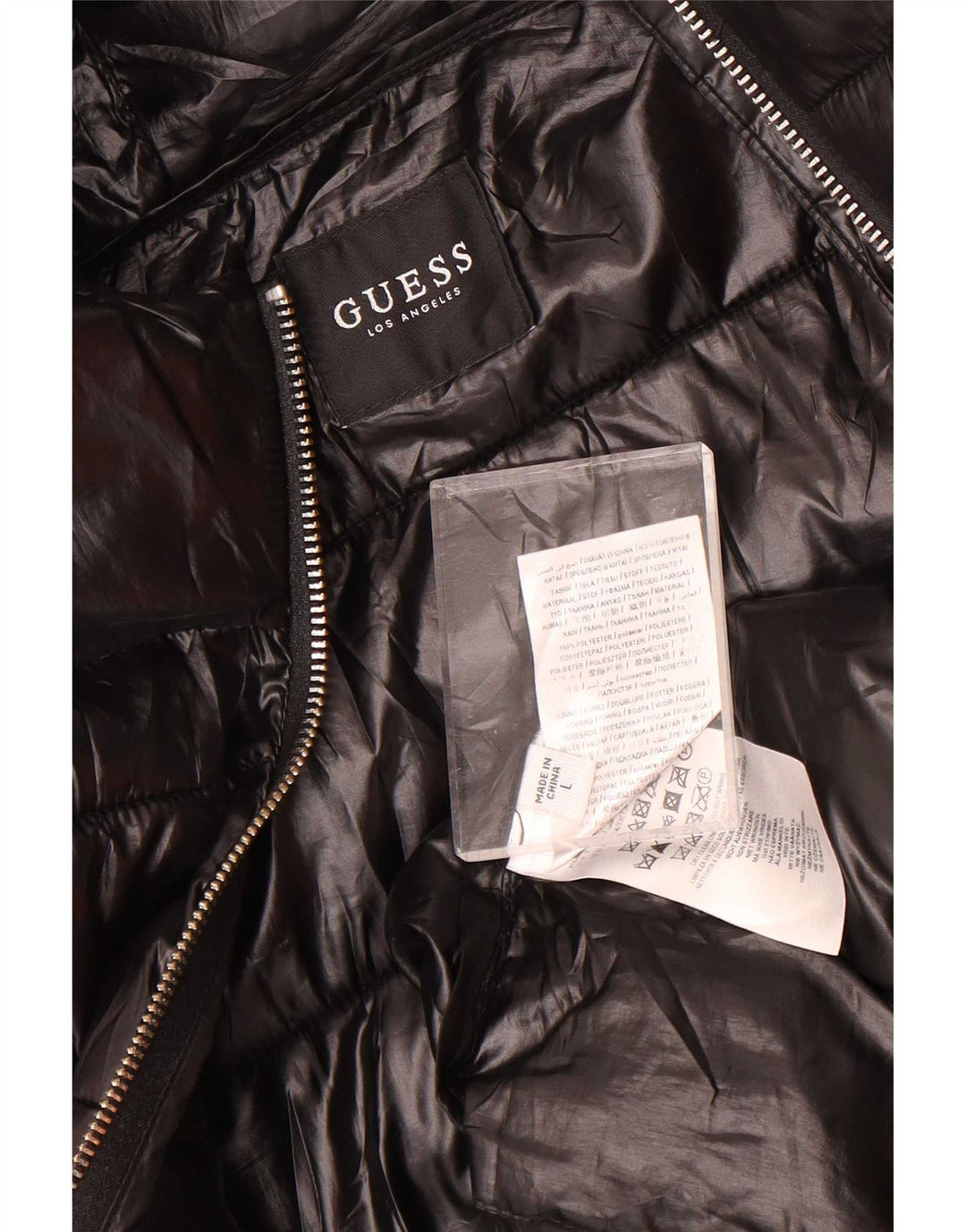 Guess Veste matelassée à capuche pour femme UK 14 Large Noir Polyester