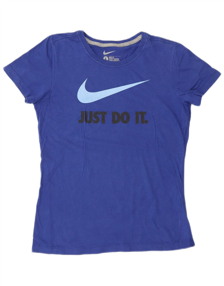 NIKE T-shirt graphique coupe slim pour femme UK 14 Large Bleu Coton