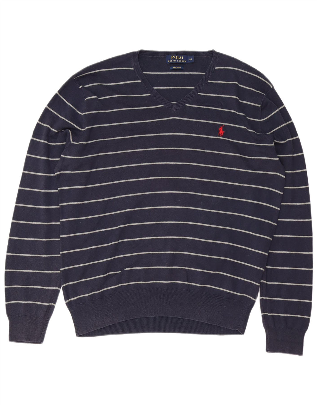 POLO RALPH LAUREN Pull col V pour homme Large rayé bleu marine