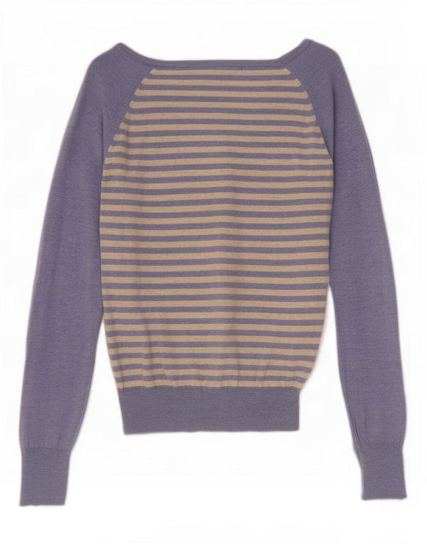 French Connection Pull col V pour femme UK 44 Large Bleu Rayé
