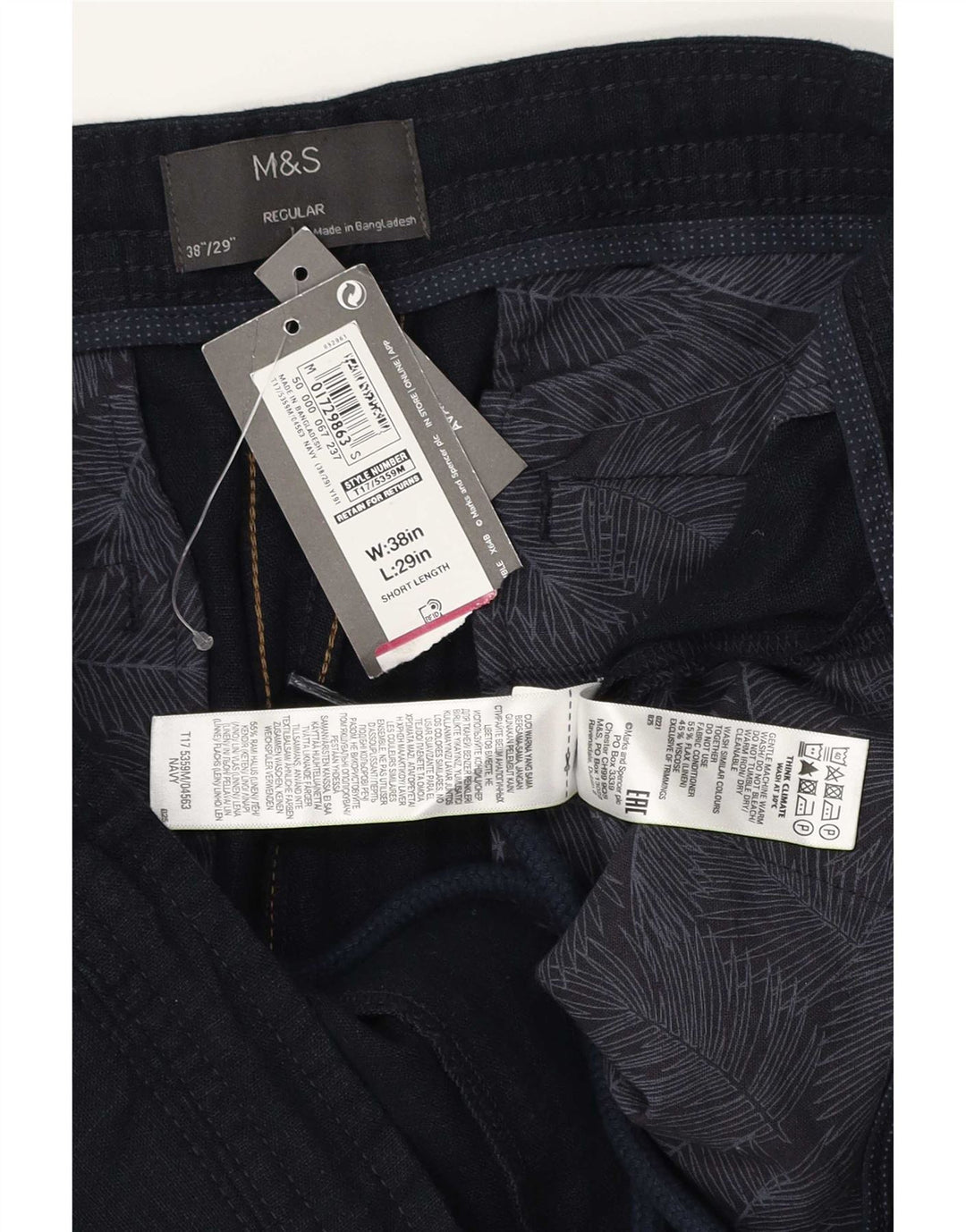 Marks & Spencer Pantalon décontracté droit régulier pour homme W38 L29 Bleu marine