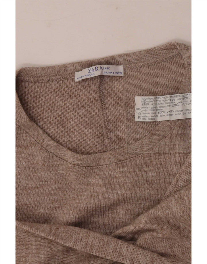 Zara Femme Haut Oversize Manches Longues UK 10 Petit Beige Moucheté Polyester