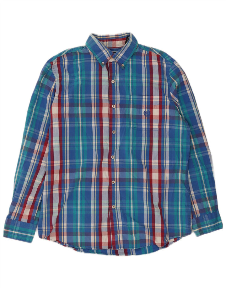 Chaps Chemise Easy Care Homme Bleu Moyen à Carreaux en Coton