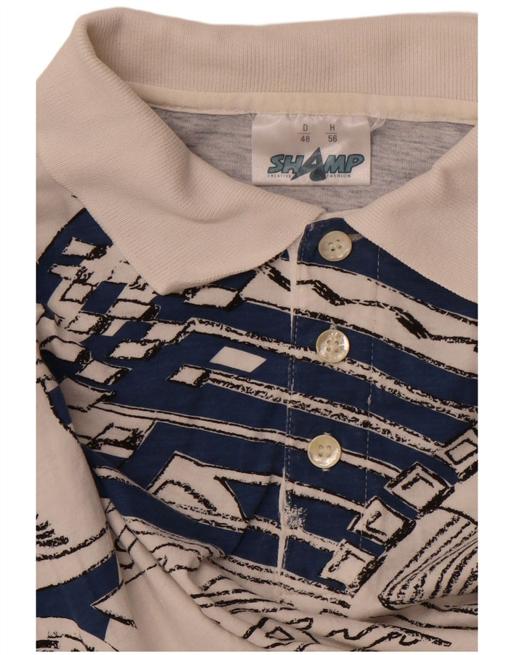 SHAMP Polo graphique homme EU 48 coton géométrique blanc moyen