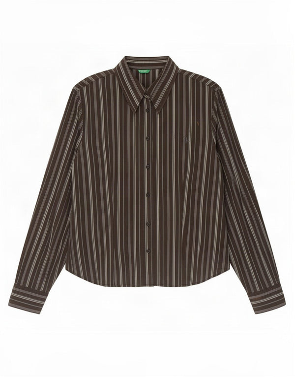 Benetton Chemise Femme UK 16 Large Marron Rayé