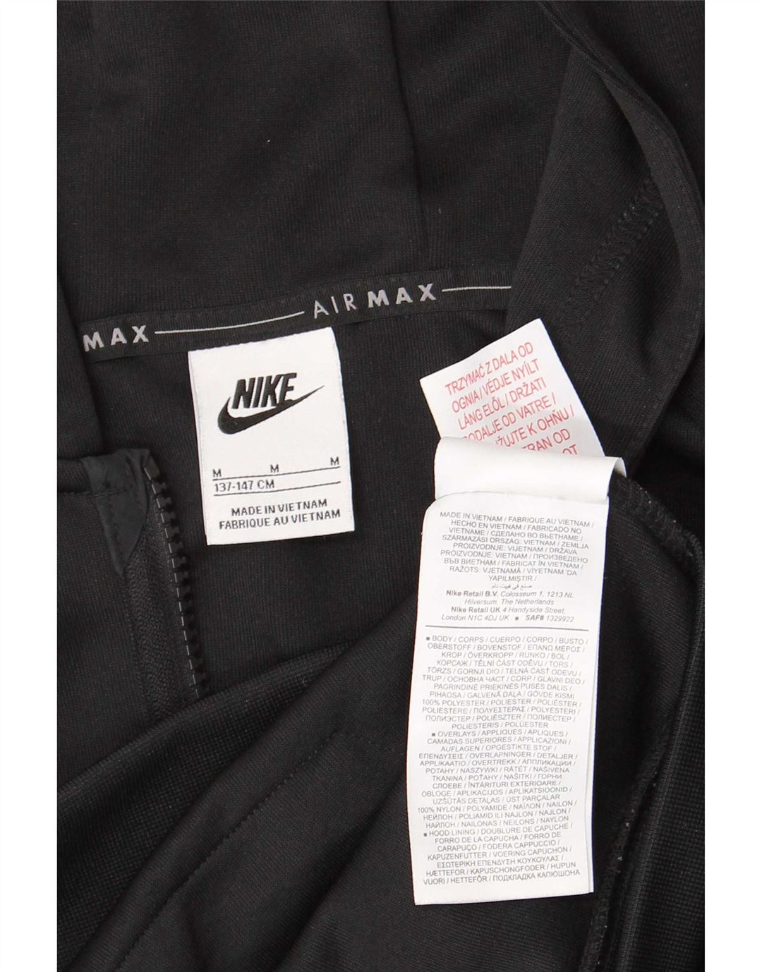 Nike Garçon Zip Sweat à capuche 10-11 ans Noir Moyen Polyester