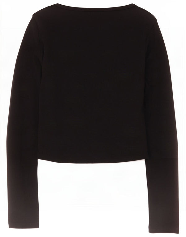 Zara Womens Crop Top Manches Longues UK 14 Grand Coton Noir