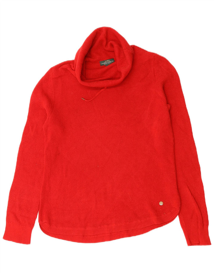 Ralph Lauren Pull col roulé pour femme UK 14 Coton rouge moyen