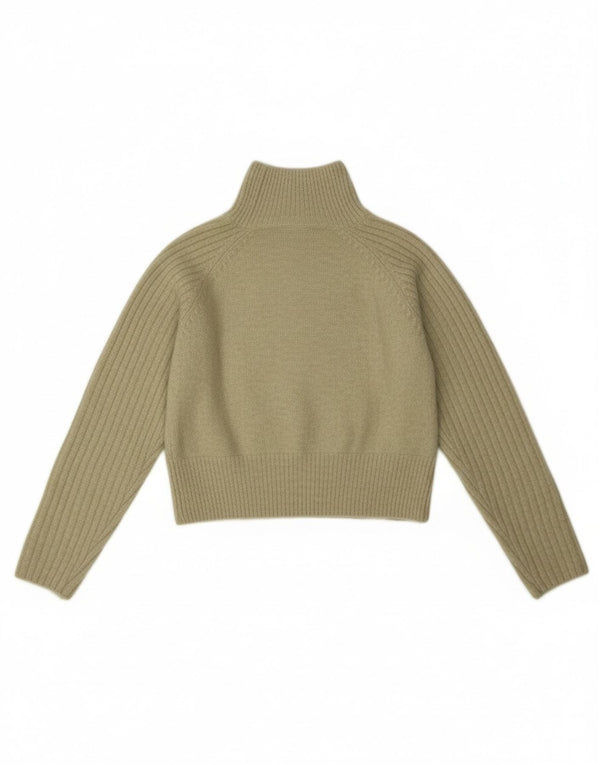 Zara Womens Crop Turtle Neck Jumper Sweater UK 10 Petit Vert Acrylique