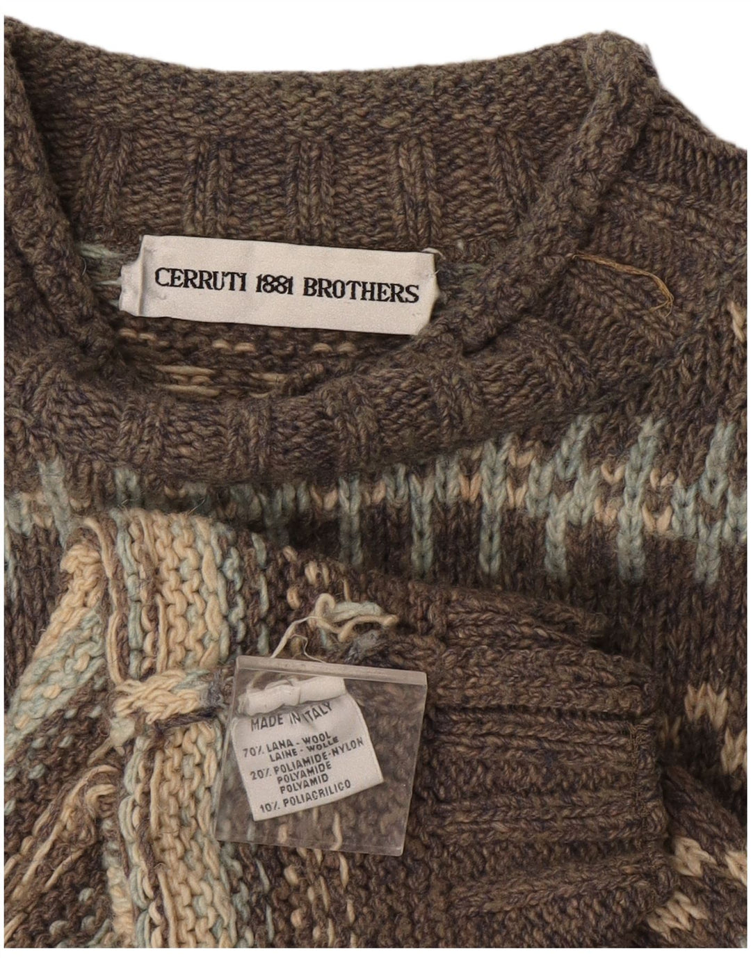 vintage Mens Turtle Neck Jumper Pull Grande Gris Fair Isle Laine