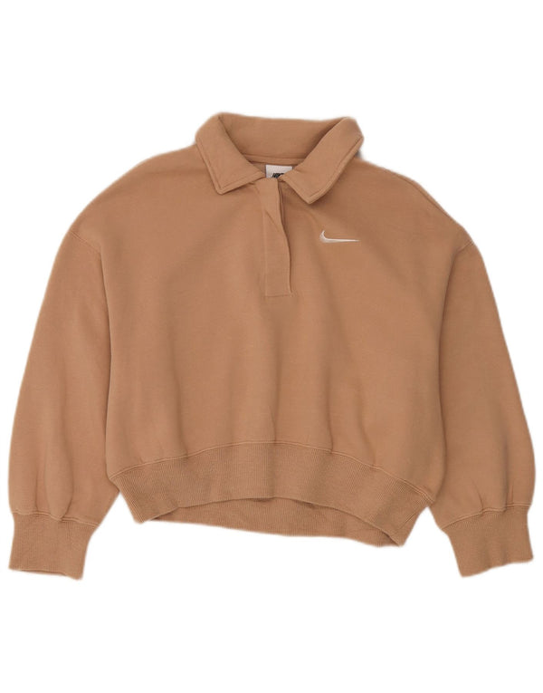 Nike Sweat-shirt surdimensionné à manches 3/4 et col polo pour femme UK 6 XS Beige
