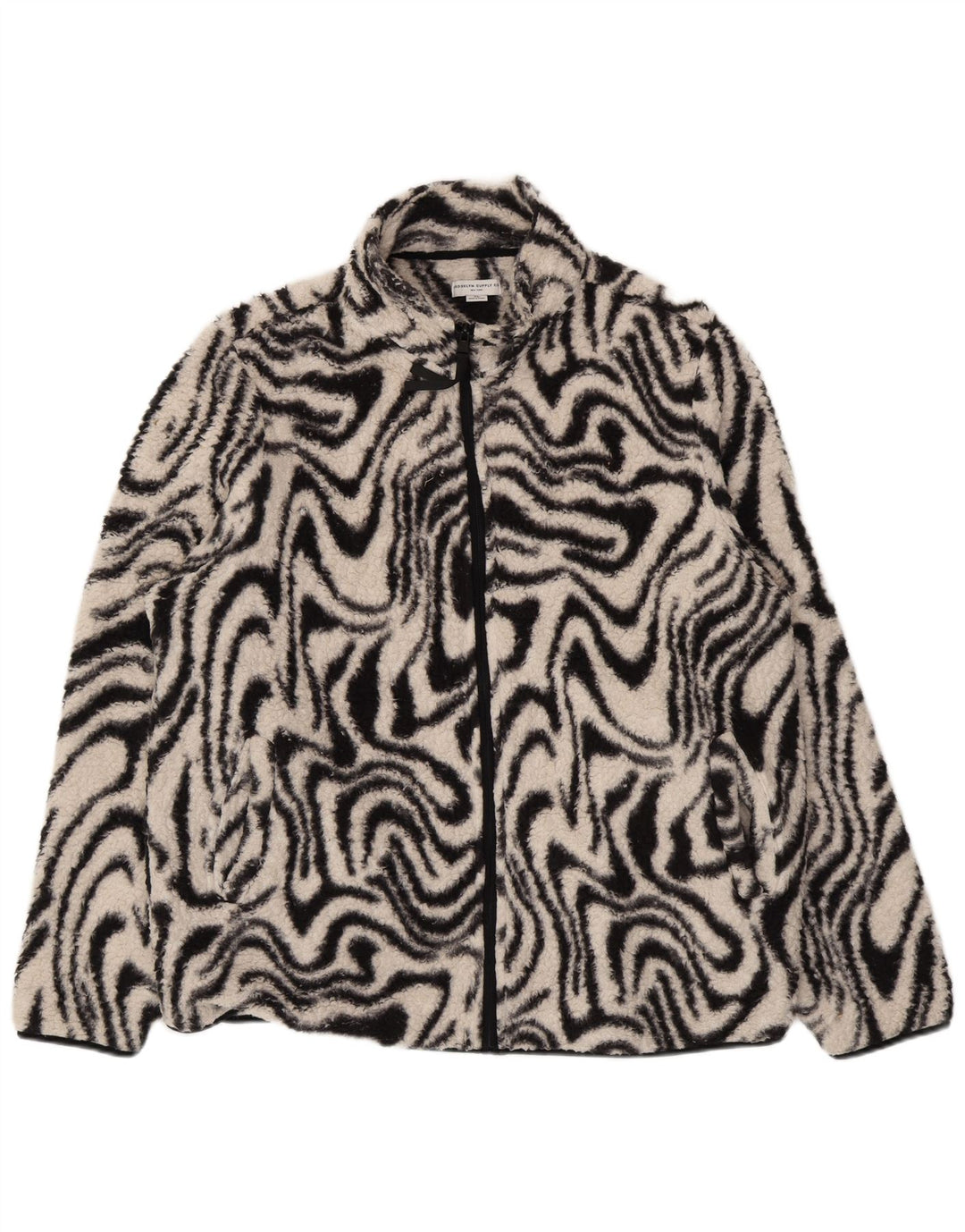 vintage Femmes Motif Abstrait Veste Polaire Surdimensionnée UK 18 XL Noir